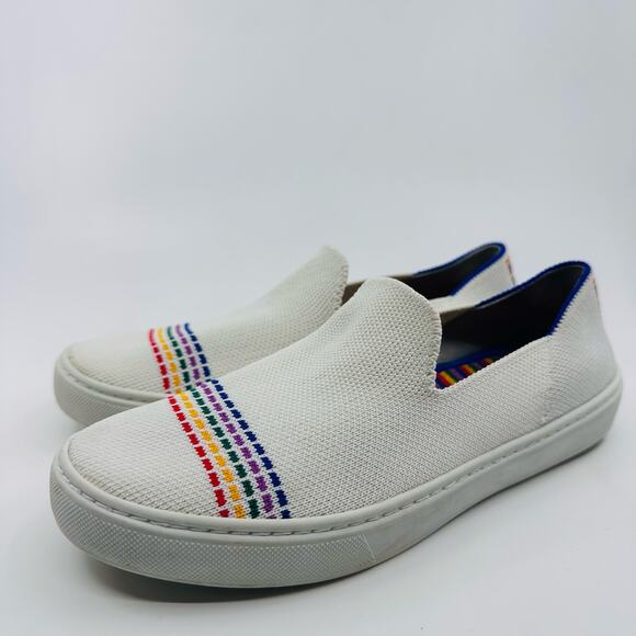 Rothy’s The Kids Sneaker US 4 White Rainbow Round Toe Slip On Shoes Unisex Flat - Picture 4 of 11